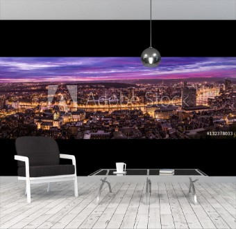 Picture of Cityscape from Mountain de Bueren in Liege Belgium at dusk The river Maas leads through the scenery